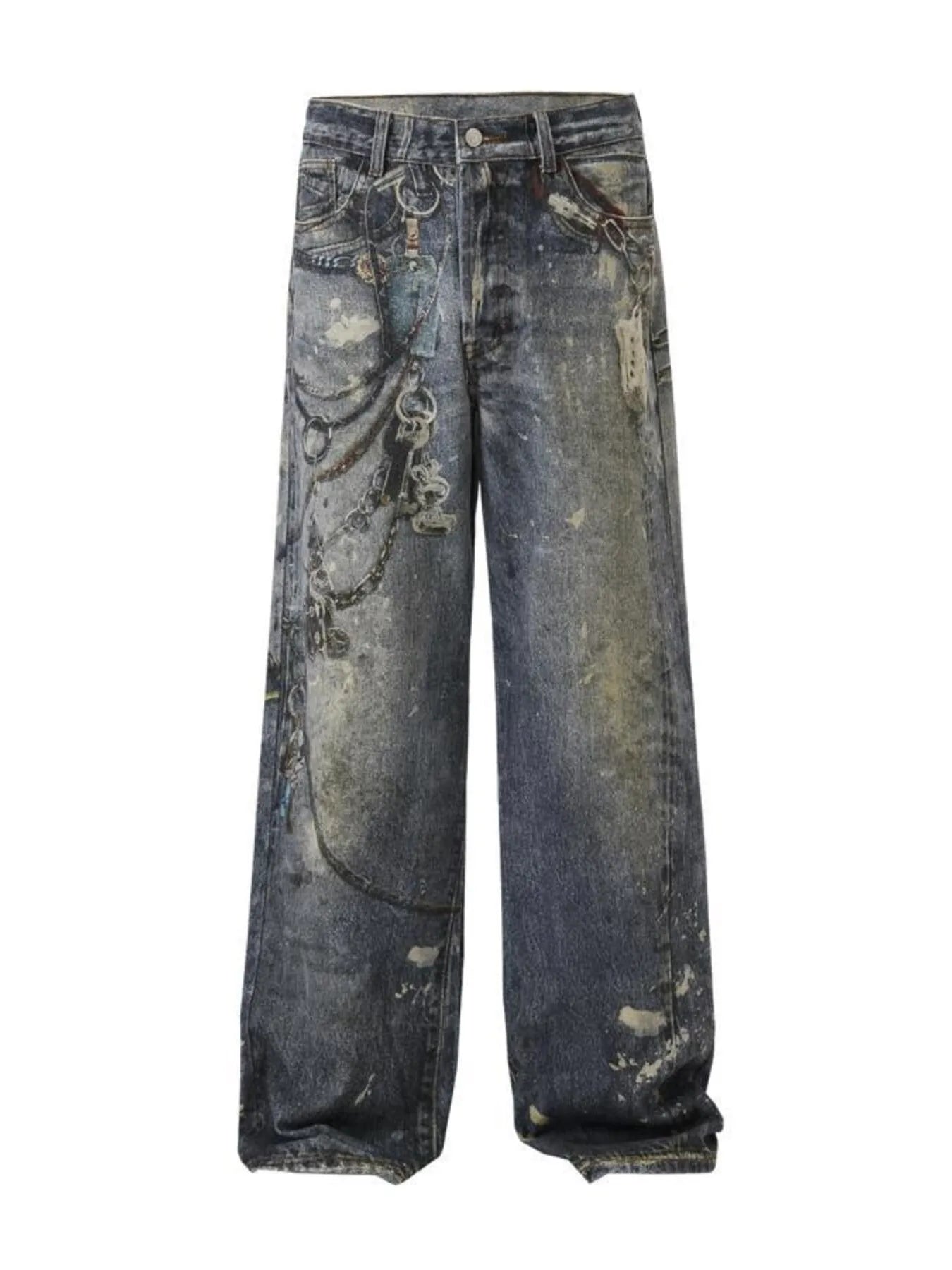 1275 Men's Distressed Printed Wide Leg Jeans – men's graphic jeans (main view)