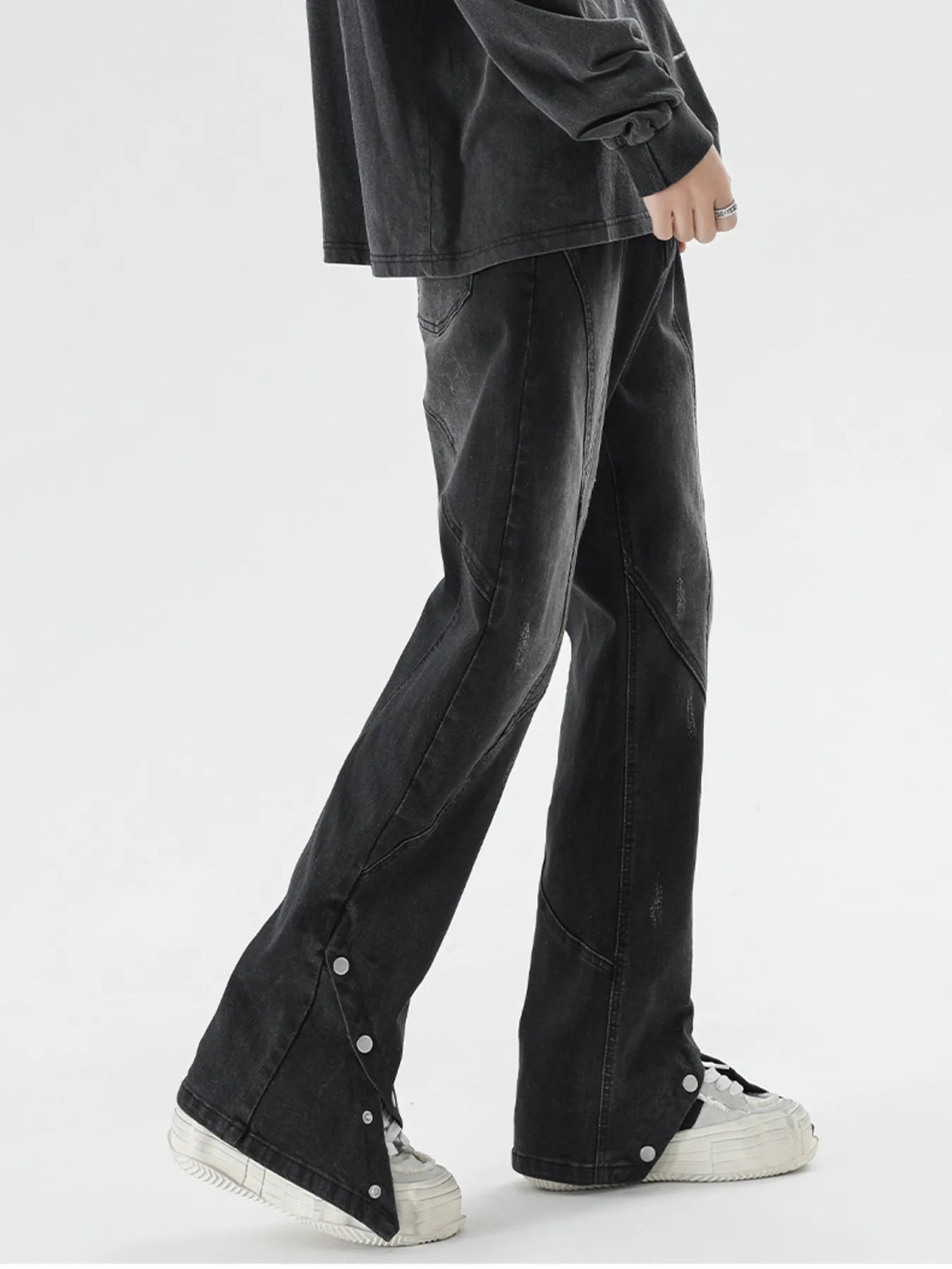 1299 Men's Plus Size Washed Flare Jeans with Snap-Down Hem – men's flare jeans (Y2K) (back view)
