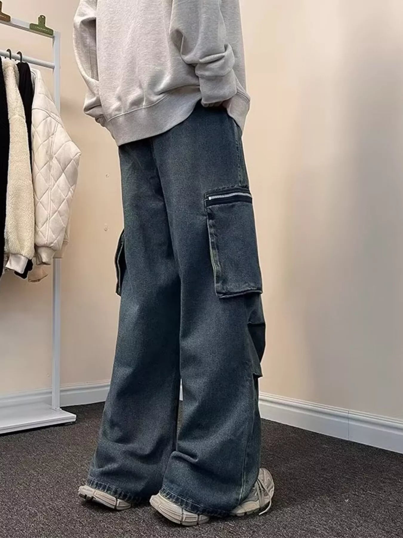 076 nan – Men's wide leg jeans streetwear fit