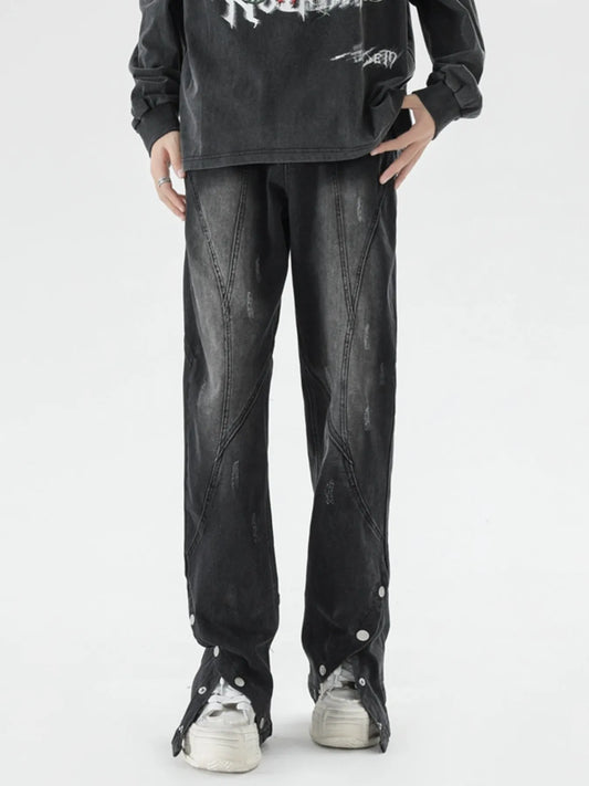 1299 Men's Plus Size Washed Flare Jeans with Snap-Down Hem – men's flare jeans (Y2K) (main view)