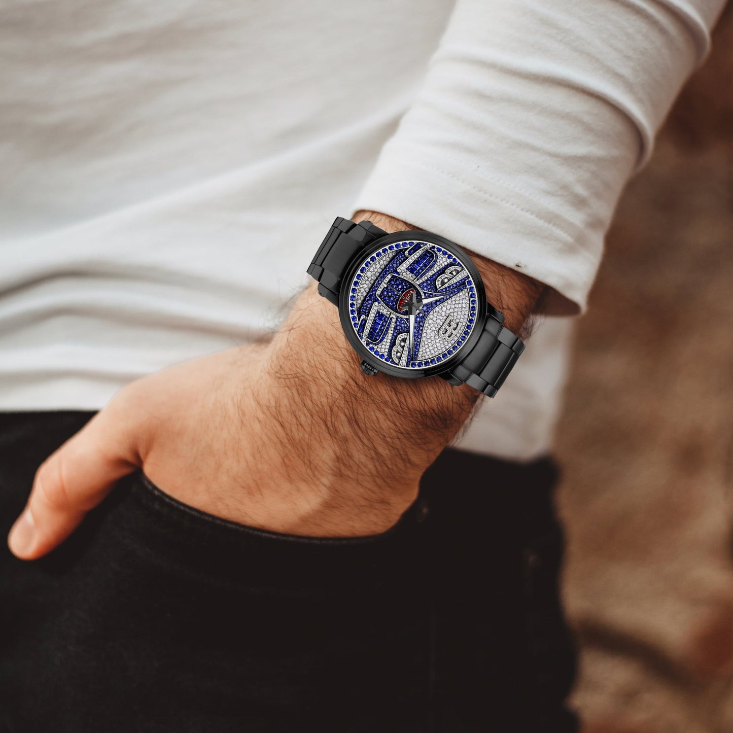 Jaycoh™ Bugati Chiron Turbilon Incrusted Diamonds 212. New Steel Strap Automatic Watch | Print-on-Demand Custom Watch - product photo | print on demand watch print custom watch