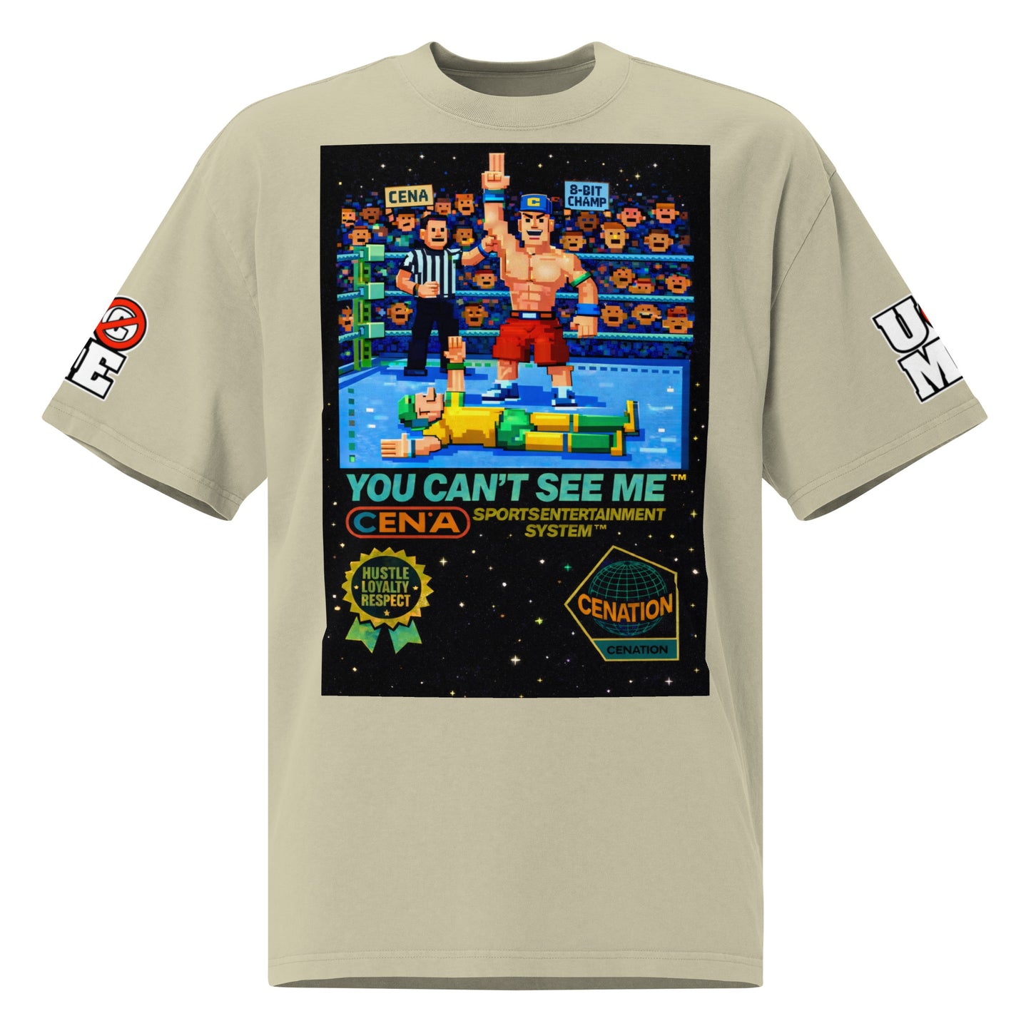 8 Bit PIXEL John Cena U Can't C Me Oversized Faded Graphic Tee WWE Merch - Eucalyptus color - front view