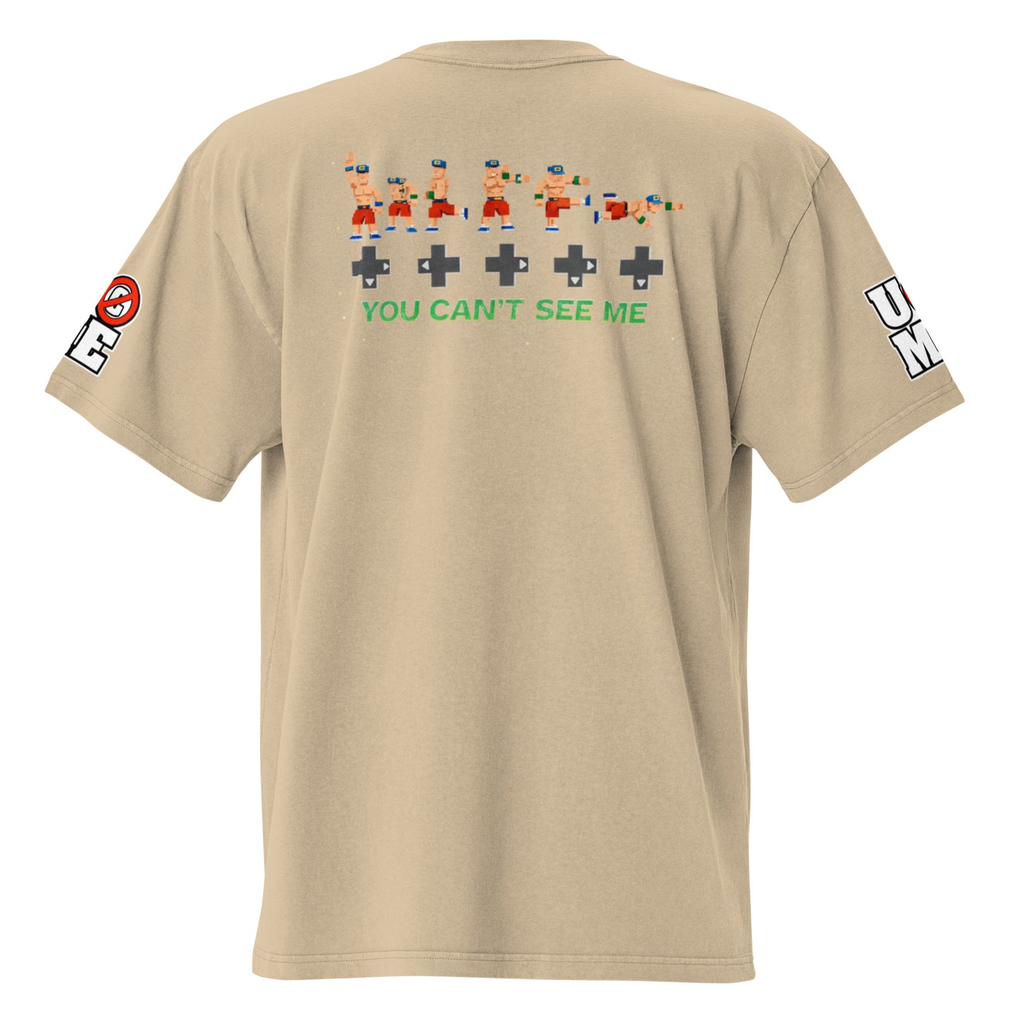 8 Bit John Cena U Can't C Me Oversized Faded Graphic Tee WWE Merch - Khaki color - back view