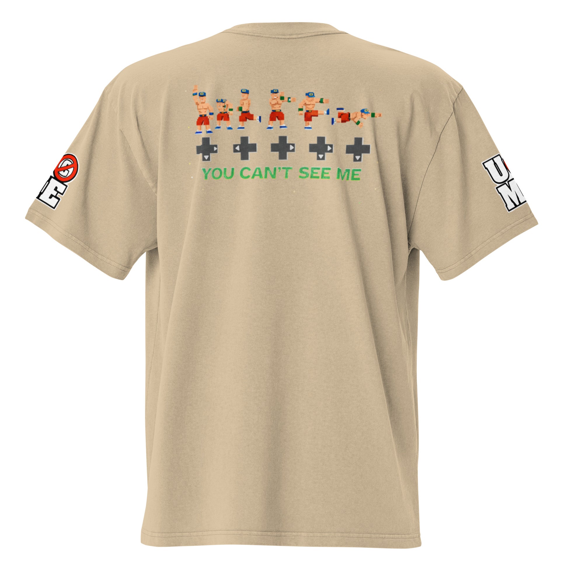 8 Bit John Cena U Can't C Me Oversized Faded Graphic Tee WWE Merch - Khaki color - back view