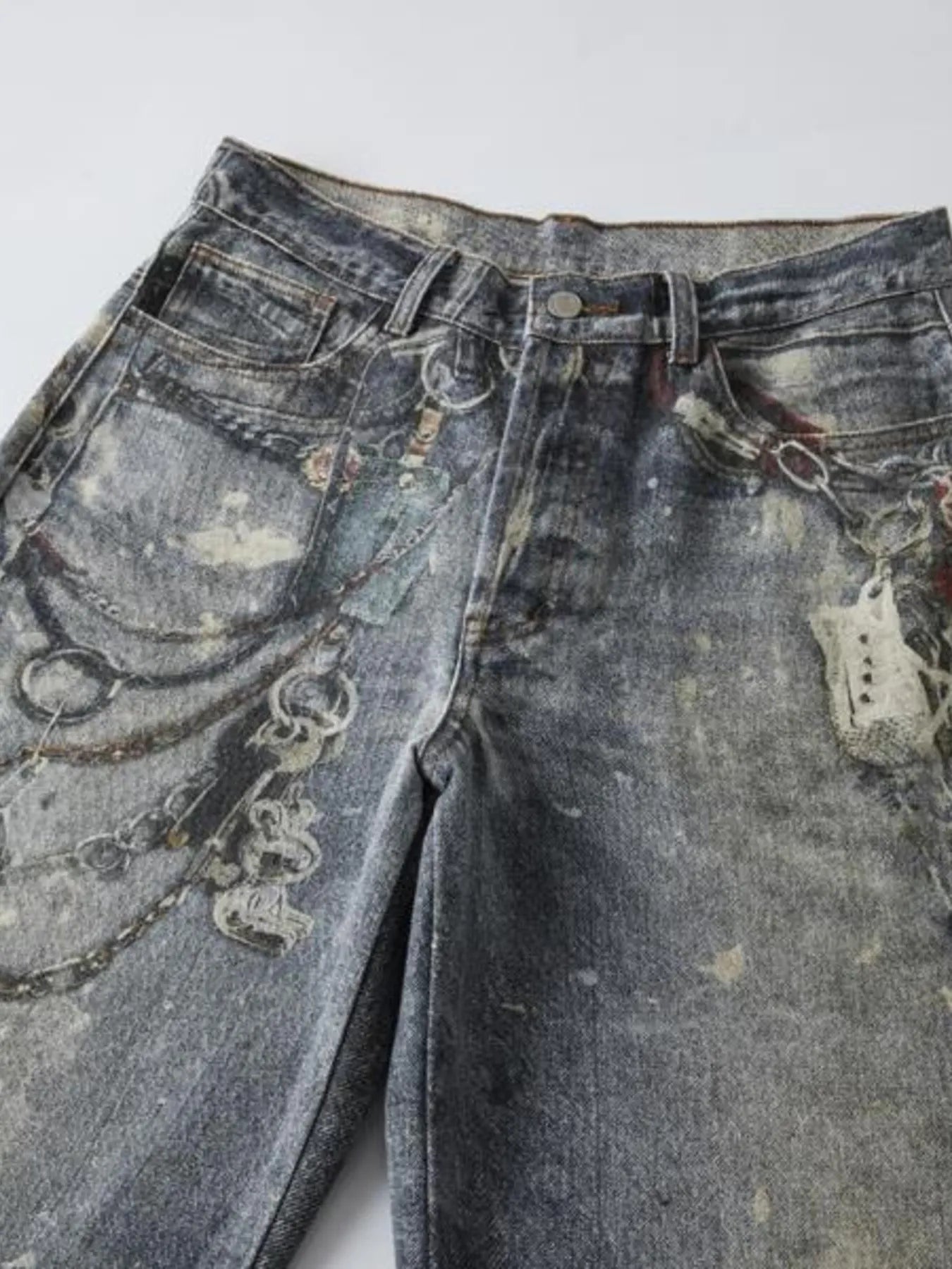 1275 Men's Distressed Printed Wide Leg Jeans – men's graphic jeans (detail view 4)
