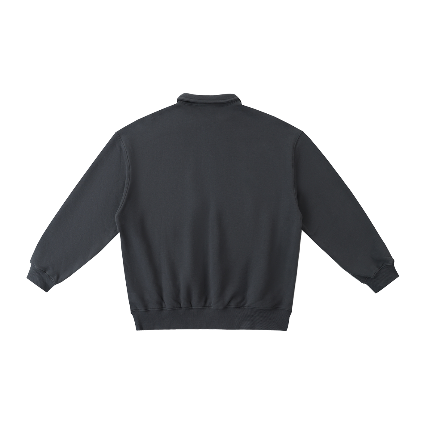 Dressy Mens Heavyweight Polo-Collar Casual Sweatshirt - Dark Gray - detail close-up