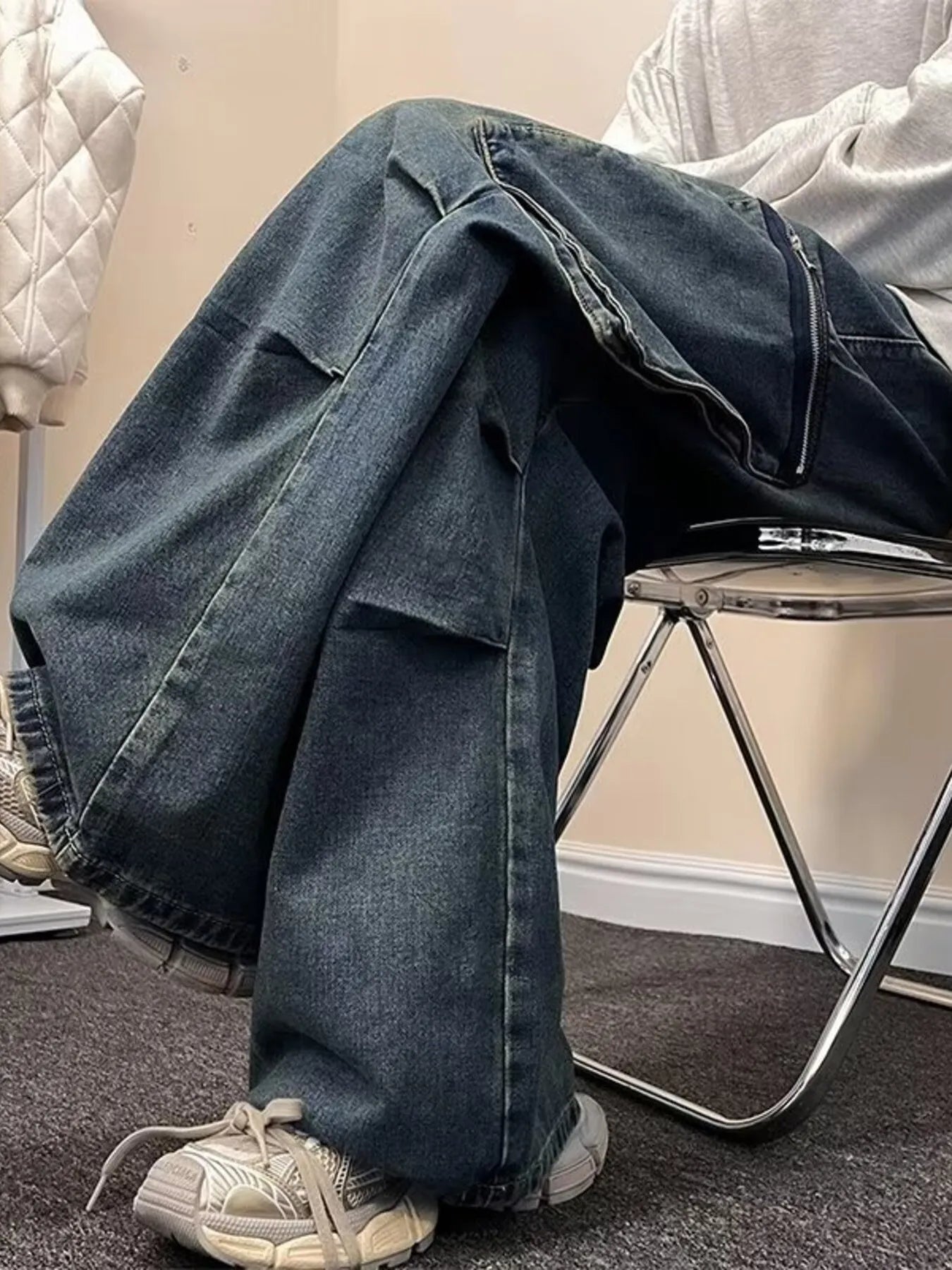 077 nan – Men's wide leg jeans streetwear fit