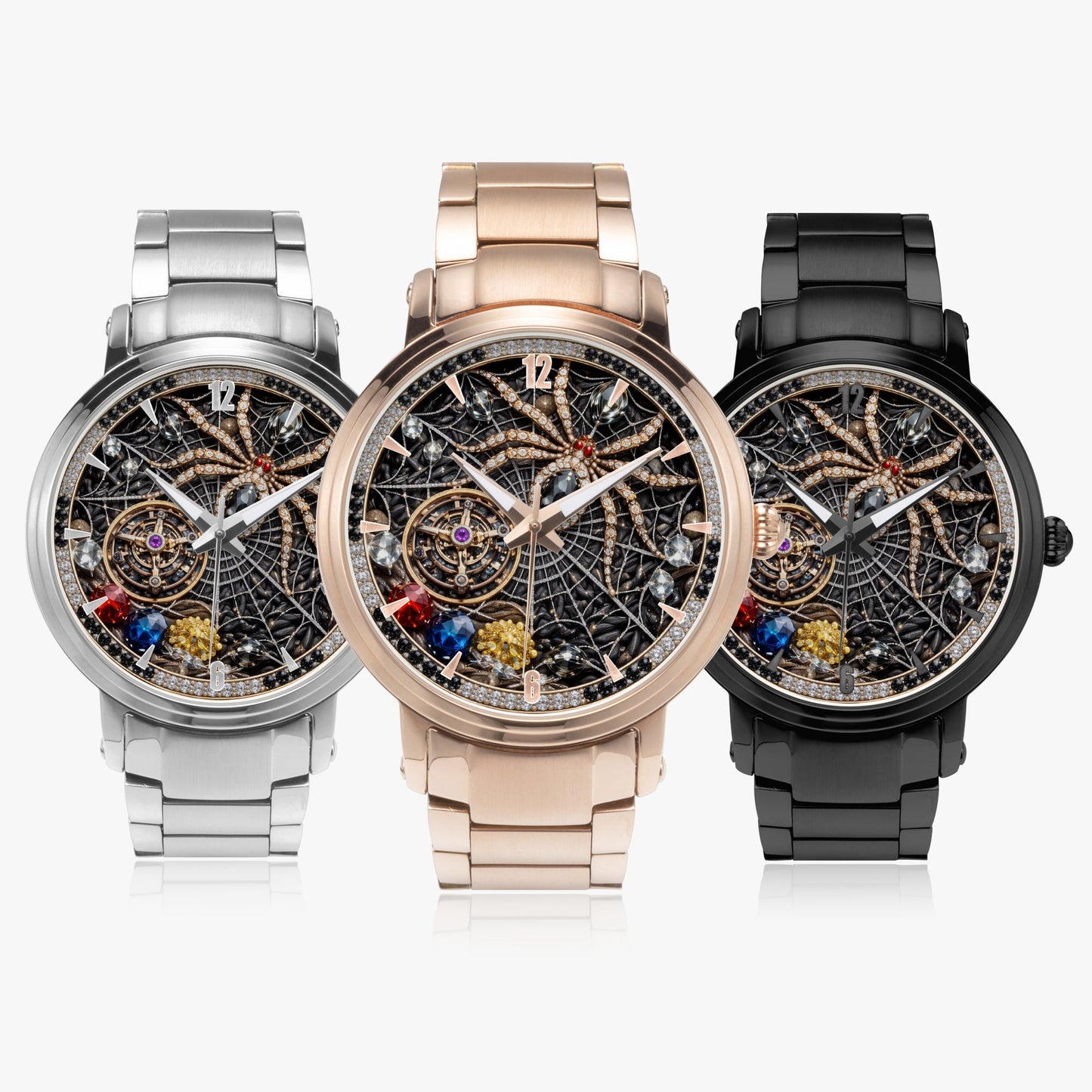 Jaycoh™ Spyder Web Assorted Incrusted Diamonds 213. New Steel Strap Automatic Watch (With Indicators) | Print-on-Demand Custom Watch - product photo | print on demand watch print custom watch