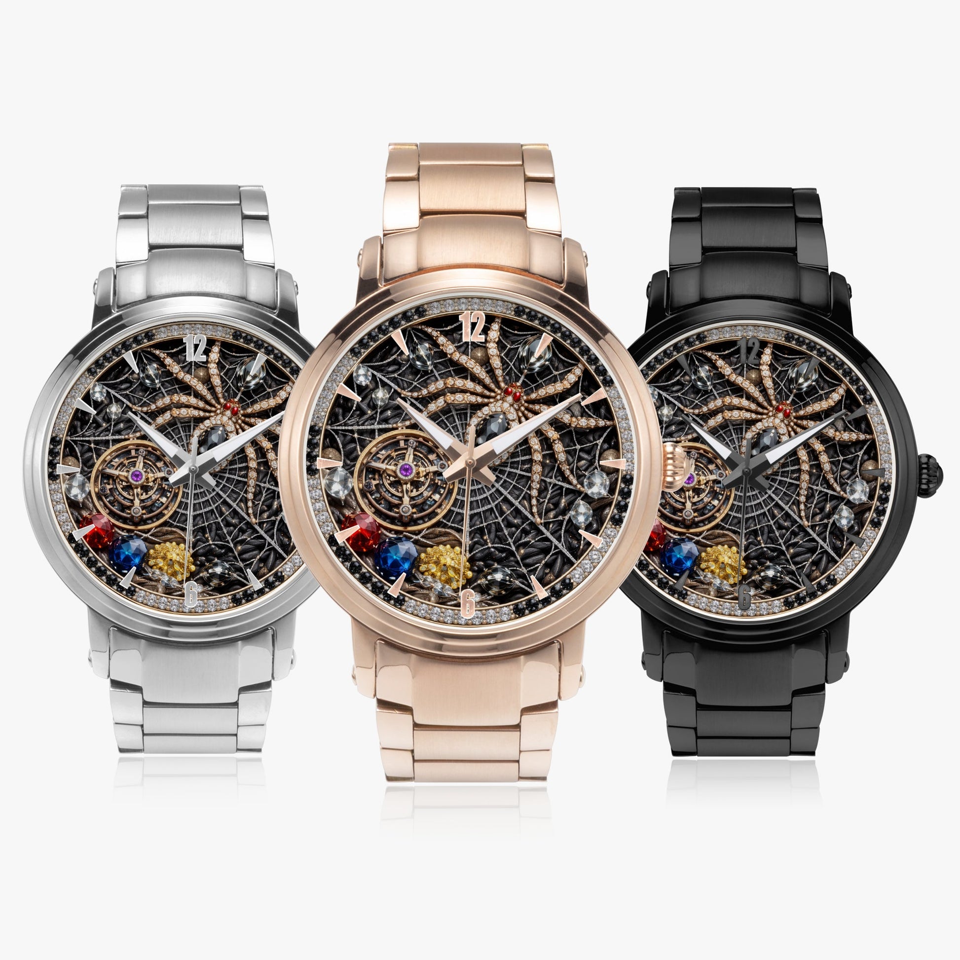 Jaycoh™ Spyder Web Assorted Incrusted Diamonds 213. New Steel Strap Automatic Watch (With Indicators) | Print-on-Demand Custom Watch - product photo | print on demand watch print custom watch