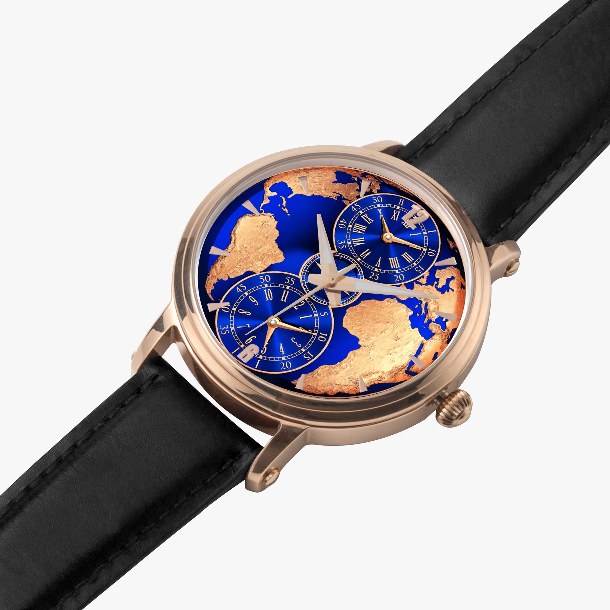 Jaycoh™ Luxurious World Time zone 158. 46mm Unisex Automatic Watch (Rose Gold) | Print-on-Demand Custom Watch - wrist shot | print on demand watch print custom watch