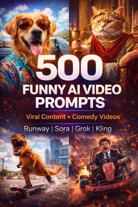 500 Funny AI Video Prompts for Viral Content & Comedy Videos (Runway, Sora, Grok, Kling)