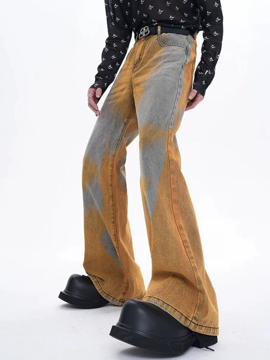 1284 Men's Plus Size Contrast Wide Leg Flare Jeans – men's flare jeans (Y2K) (front view)