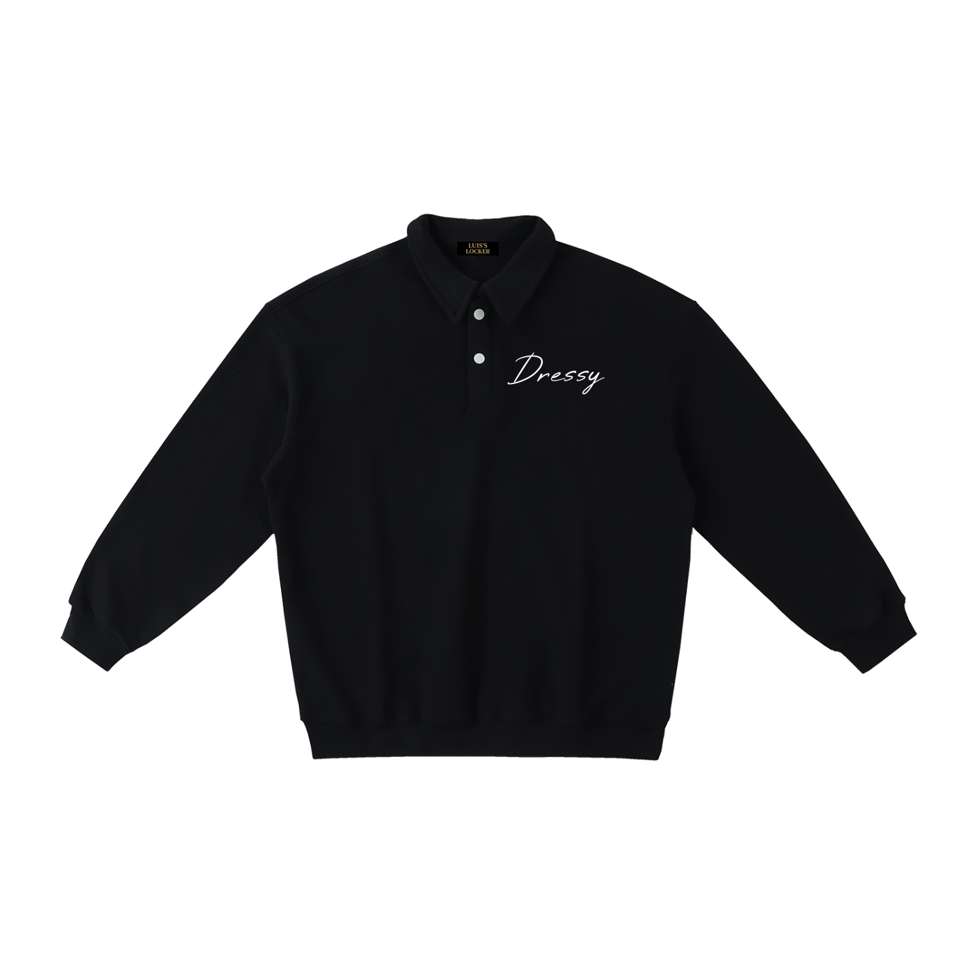 Dressy Mens Heavyweight Polo-Collar Casual Sweatshirt - Black - front view