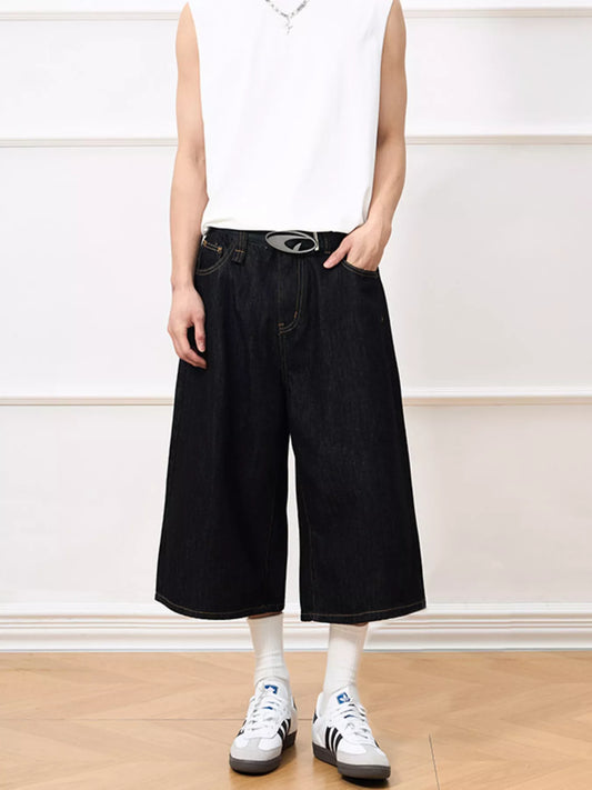 196 Men's Wide Leg Capris Jeans – Men's wide leg jeans streetwear fit