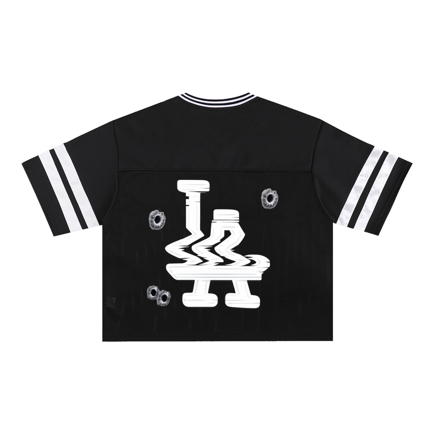 Glitched LA Taped Mesh Boxy Jersey Shirt (Black)