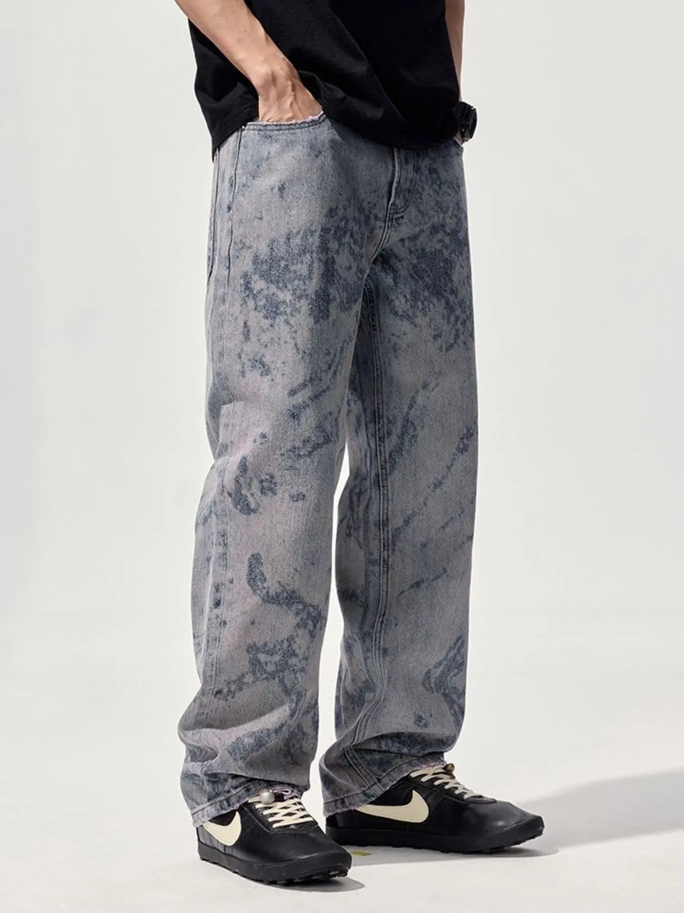 879 nan – Men's wide leg jeans streetwear fit
