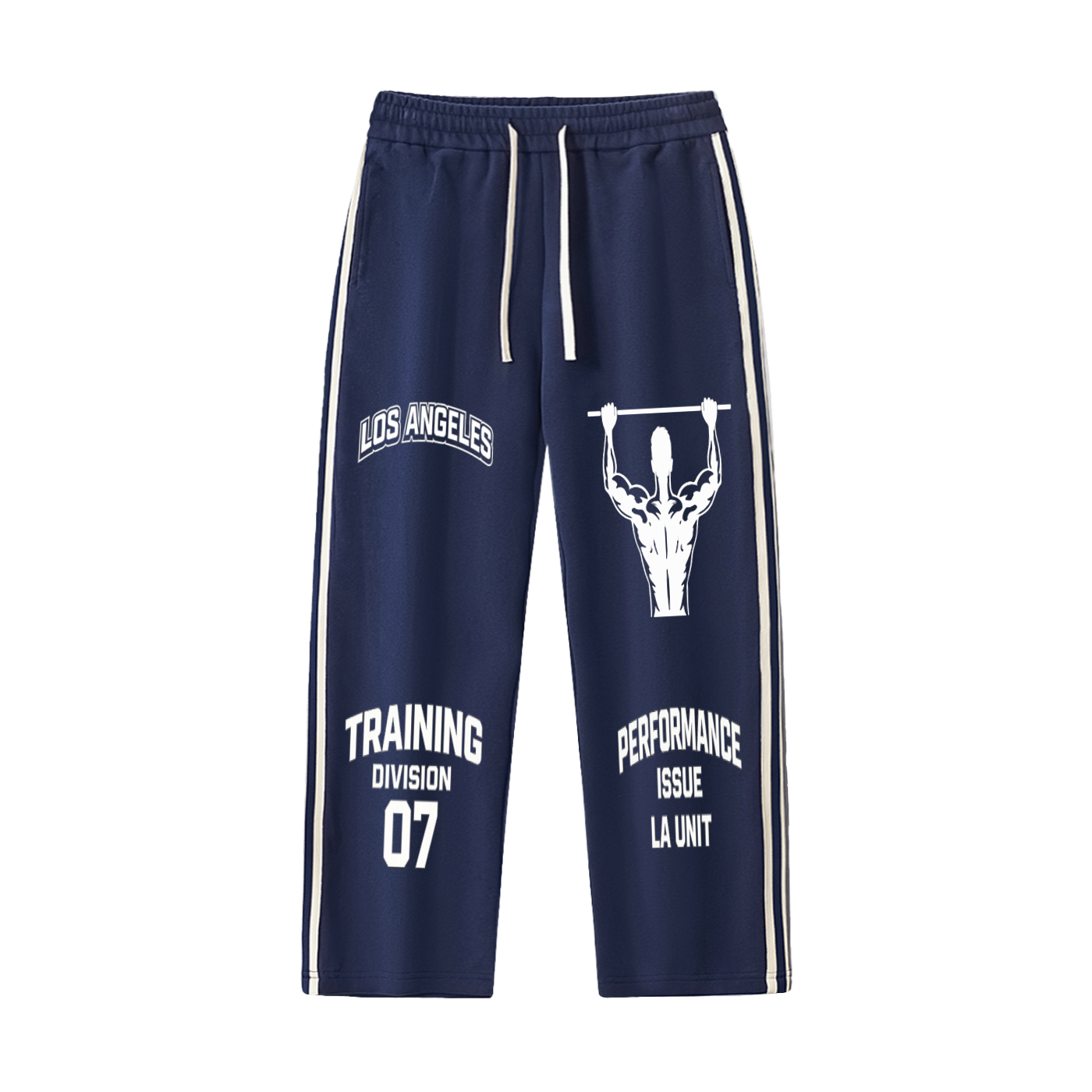 Black Graphic Straight-Leg Sweatpants – Training Division Side Stripe — close-up