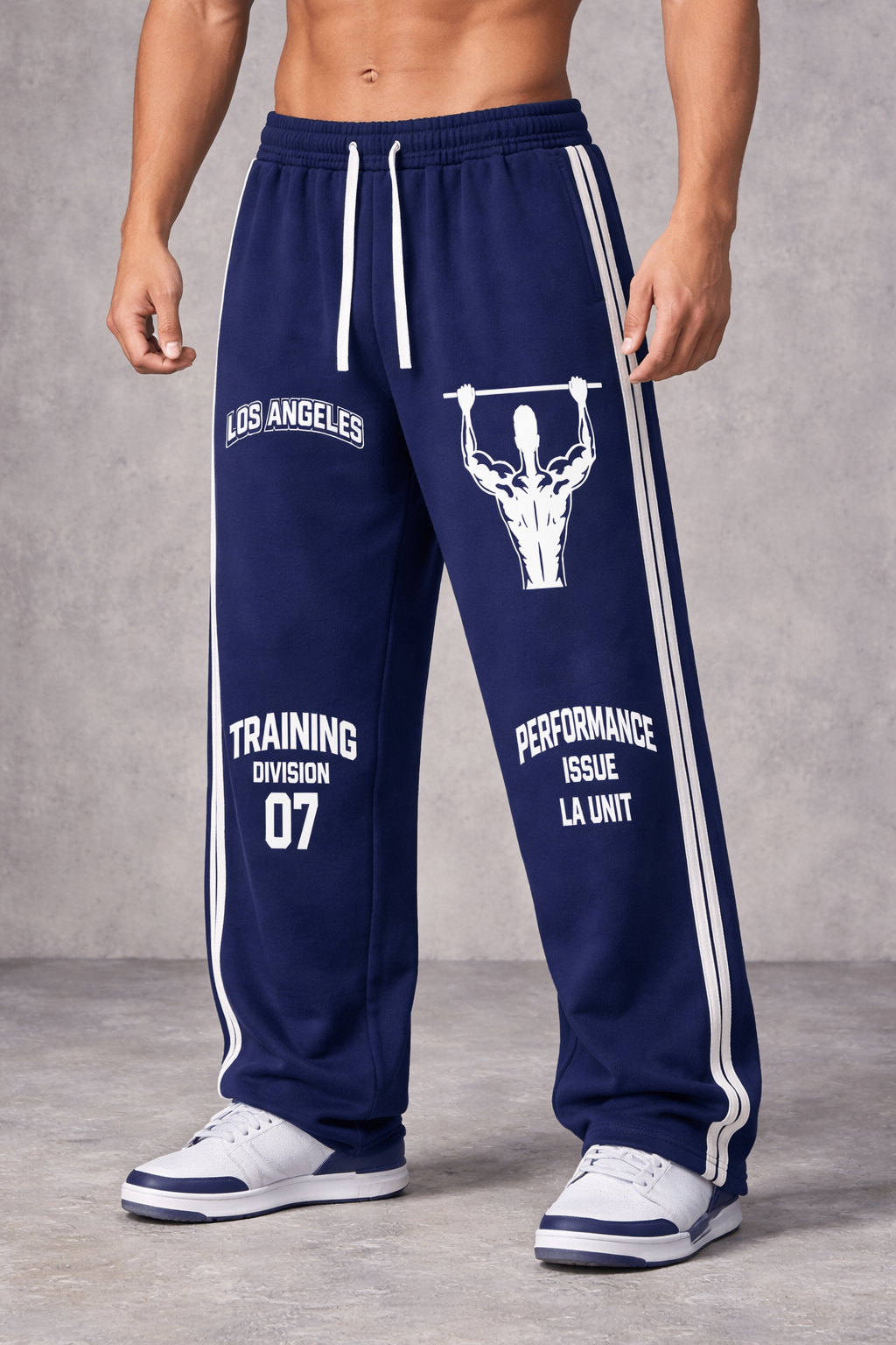 Black Graphic Straight-Leg Sweatpants – Training Division Side Stripe — detail view