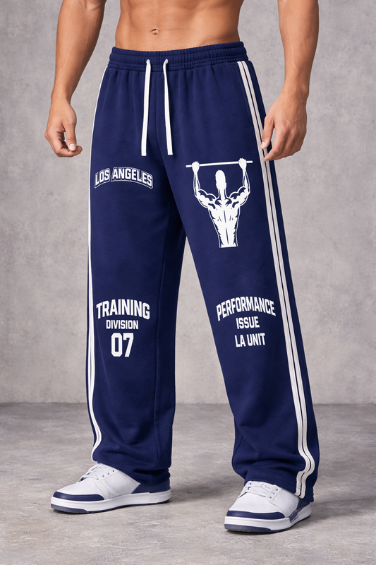 Black Graphic Straight-Leg Sweatpants – Training Division Side Stripe — detail view