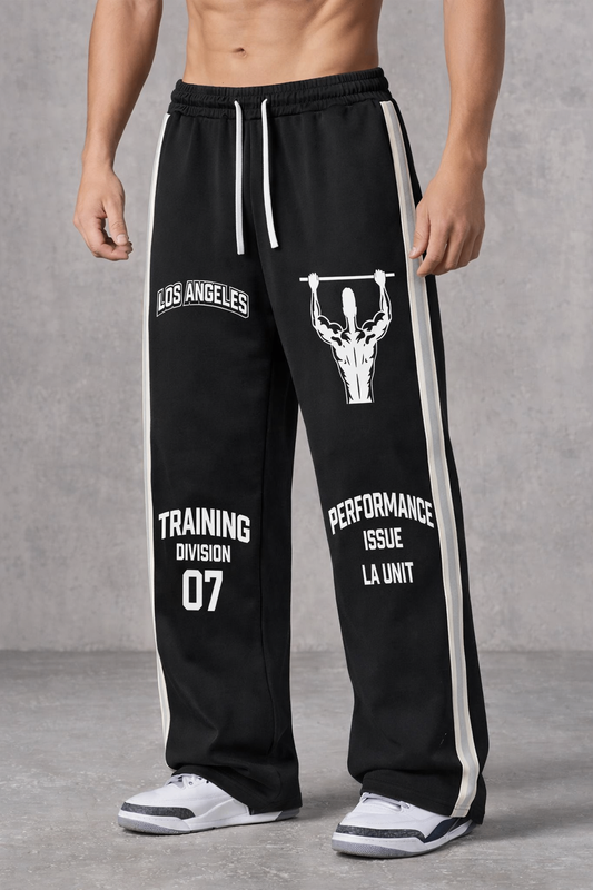 Black Graphic Straight-Leg Sweatpants – Training Division Side Stripe — front view