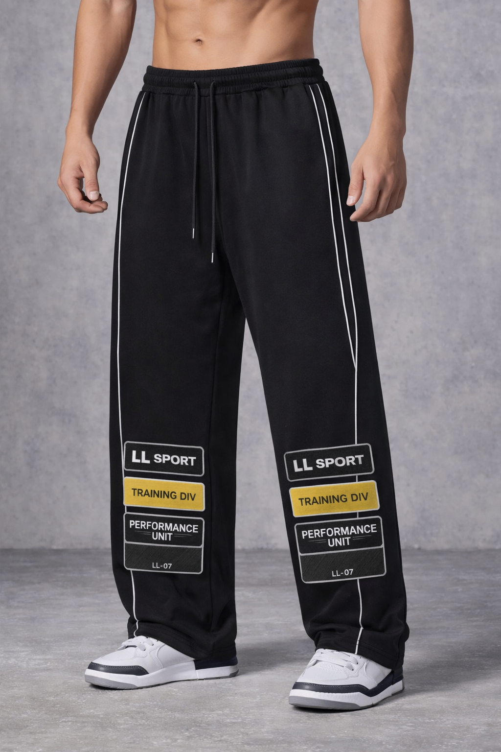 Black Reflective Graphic Straight-Leg Sweatpants – Performance Training Edition — front view