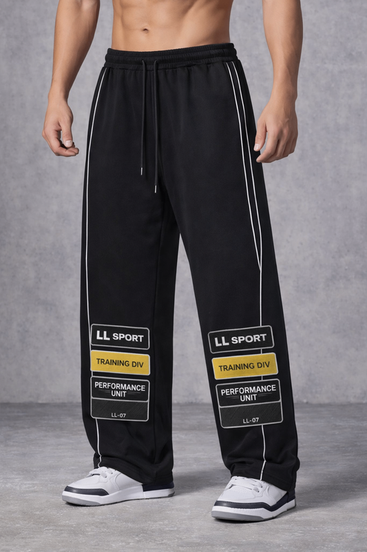 Black Reflective Graphic Straight-Leg Sweatpants – Performance Training Edition — front view