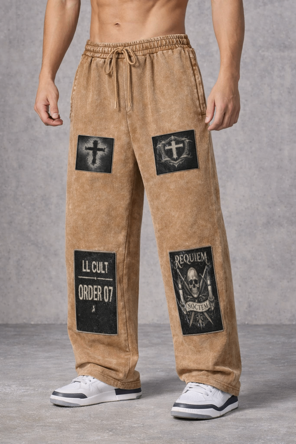 Brown Gothic Graphic Straight-Leg Sweatpants – Requiem Print Edition — front view