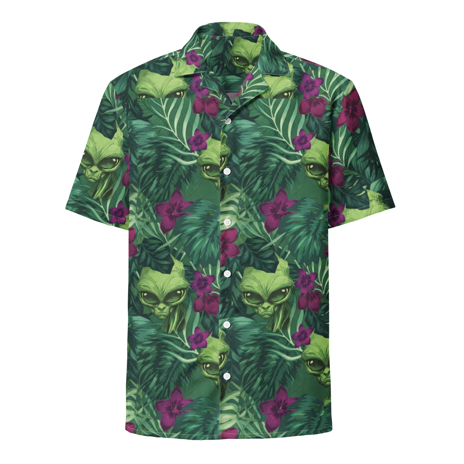 Cal’s Alien Floral Pattern Beach button shirt GTA VI Merch – Front View
