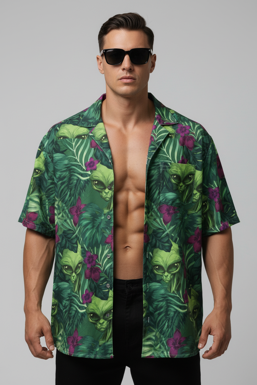 Cal’s Alien Floral Pattern Beach button shirt GTA VI Merch - Luis’s Locker