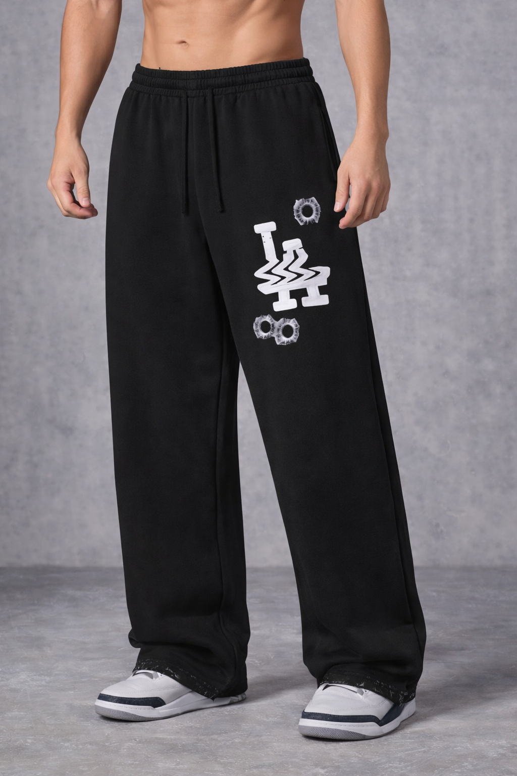 LA Glitched Snow Washed Graphic Sweatpants (Black)