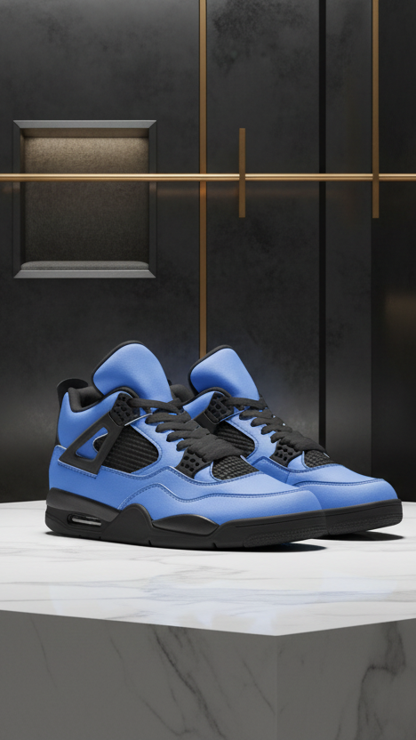 Fuerza Retro Air Cuatro – OG eminem Encore Blue Drop High Top Sneakers - Front View