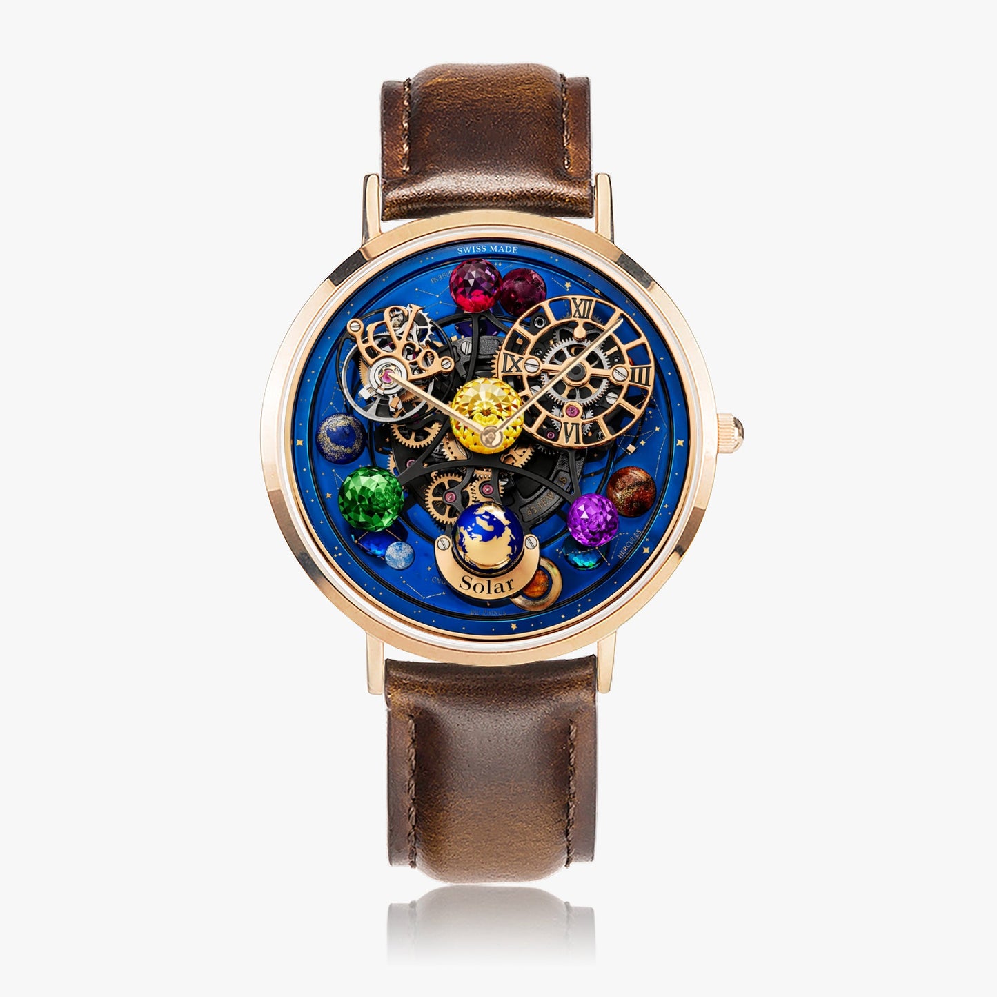 Jaycoh™ Astronomy Solar Turbilon 161. Ultra-Thin Leather Strap Quartz Watch (Rose Gold) | Print-on-Demand Custom Watch - wrist shot | print on demand watch print custom watch