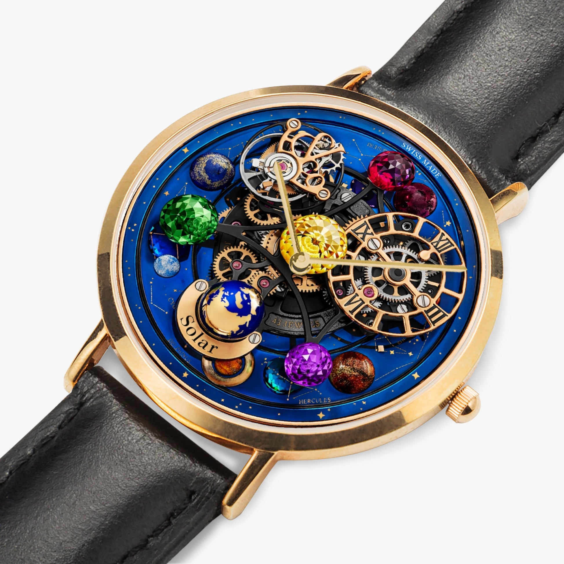 Jaycoh™ Astronomy Solar Turbilon 161. Ultra-Thin Leather Strap Quartz Watch (Rose Gold) | Print-on-Demand Custom Watch - angled view | print on demand watch print custom watch