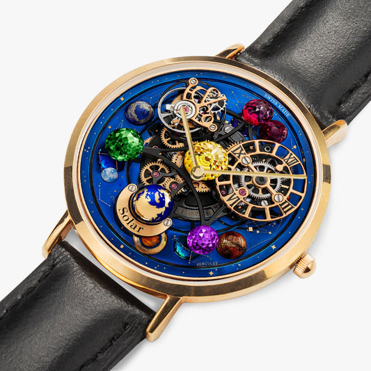 Jaycoh™ Astronomy Solar Turbilon 161. Ultra-Thin Leather Strap Quartz Watch (Rose Gold) | Print-on-Demand Custom Watch - angled view | print on demand watch print custom watch