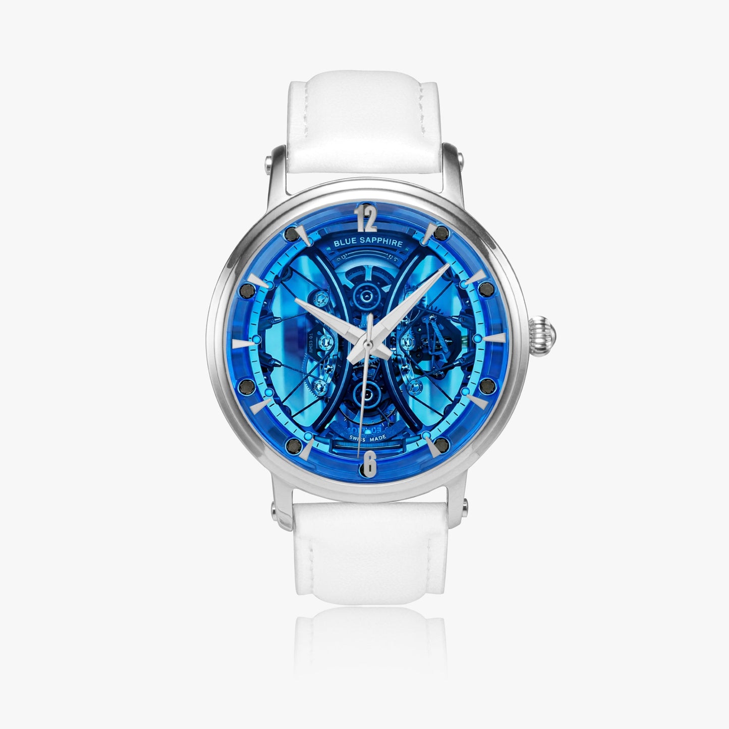 Jaycoh™ Balvin Blue Sapphire Time Piece RM 159. 46mm Unisex Automatic Watch (Silver) | Print-on-Demand Custom Watch - front view | print on demand watch print custom watch
