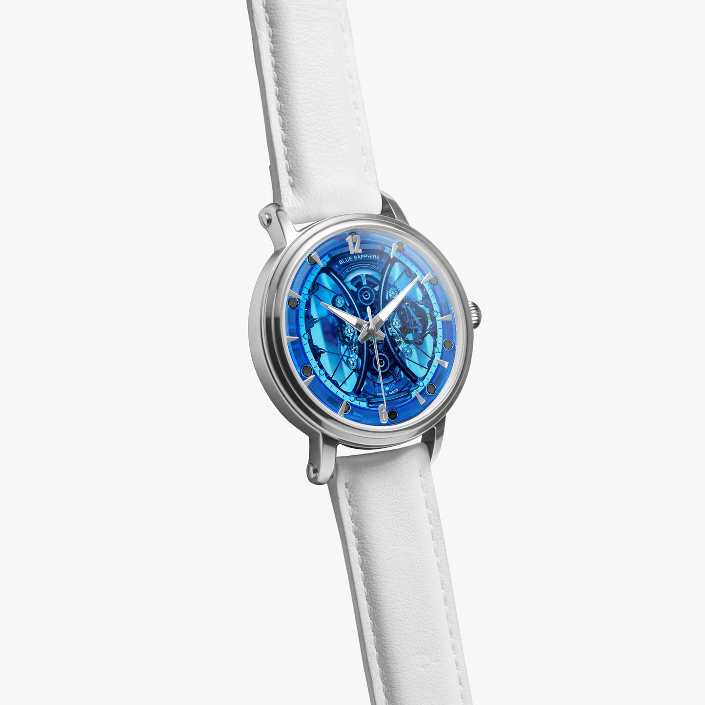 Jaycoh™ Balvin Blue Sapphire Time Piece RM 159. 46mm Unisex Automatic Watch (Silver) | Print-on-Demand Custom Watch - side view | print on demand watch print custom watch