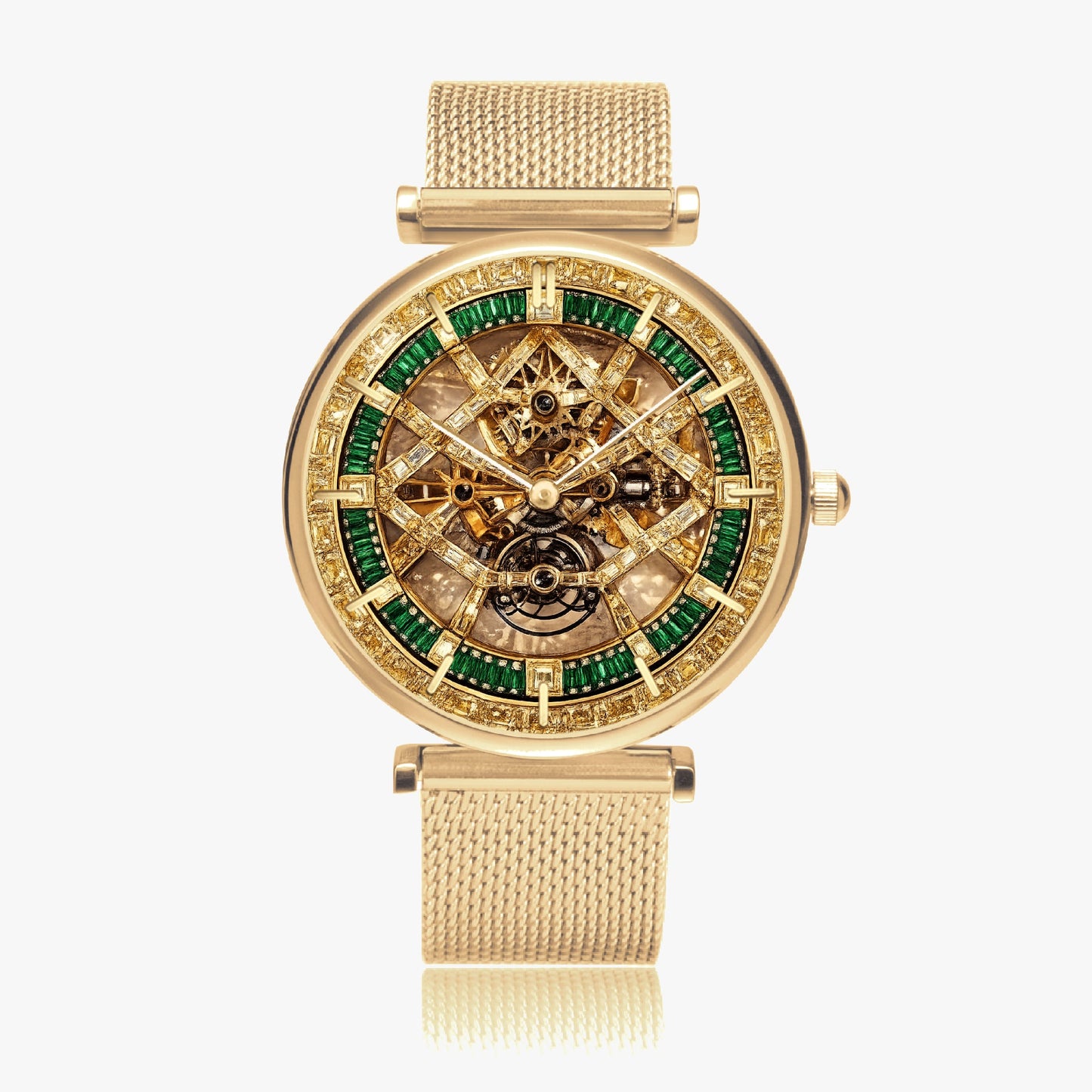 Jaycoh™ Billionaire Incrusted Yellow Diamond 156. New Stylish Ultra-Thin Quartz Watch (With Indicators) | Print-on-Demand Custom Watch - front view | print on demand watch print custom watch