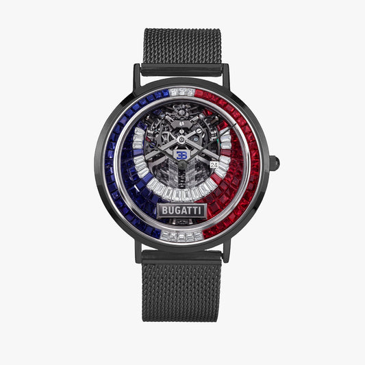 Jaycoh™ Bugati Chiron Engine Incrusted Diamonds Turbilon 167. Stainless Steel Perpetual Calendar Quartz Watch | Print-on-Demand Custom Watch - front view | print on demand watch print custom watch