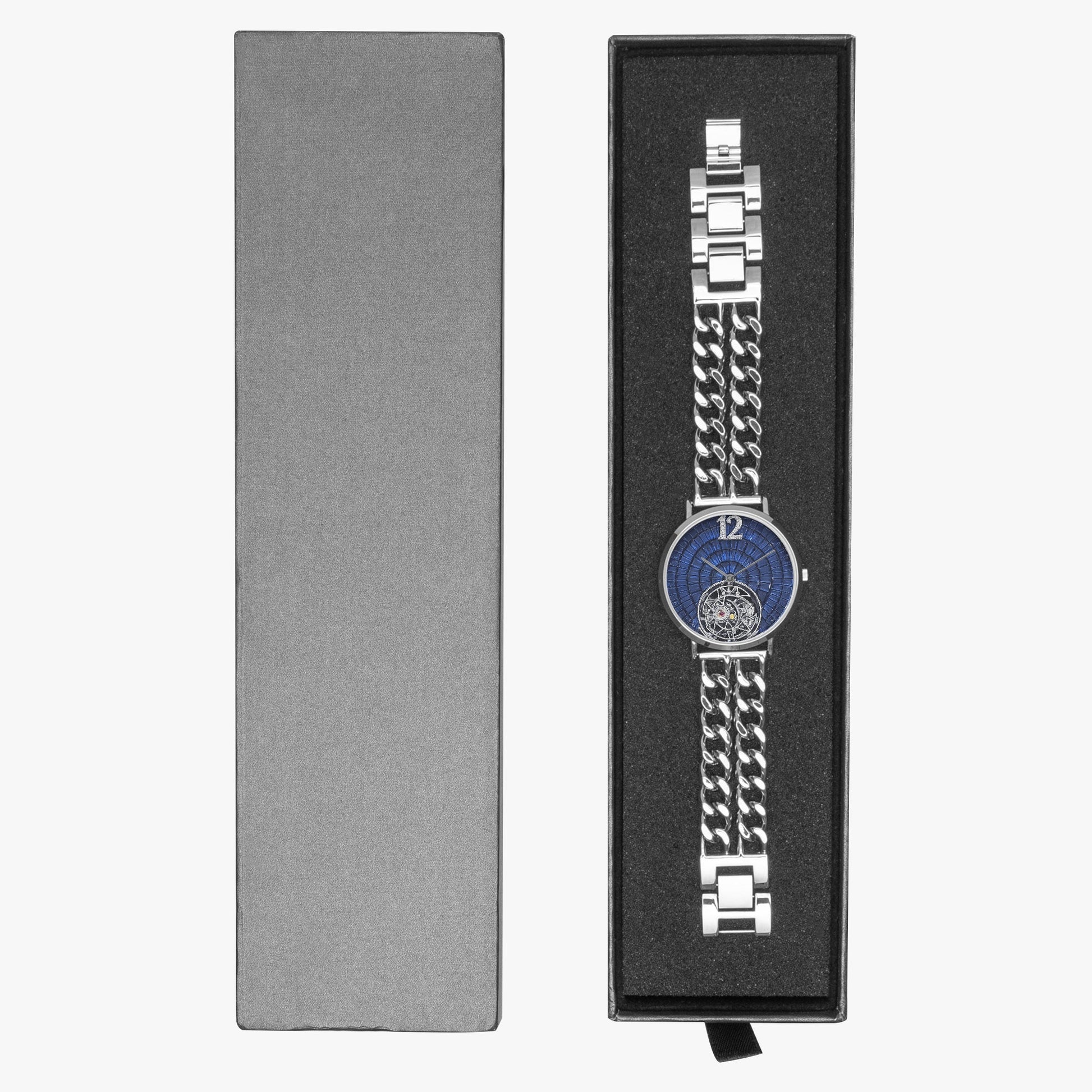 Jaycoh™ Caviar Turbilon Incrusted Blue Shappires 736. Hollow Out Strap Quartz Watch | Print-on-Demand Custom Watch - wrist shot | print on demand watch print custom watch