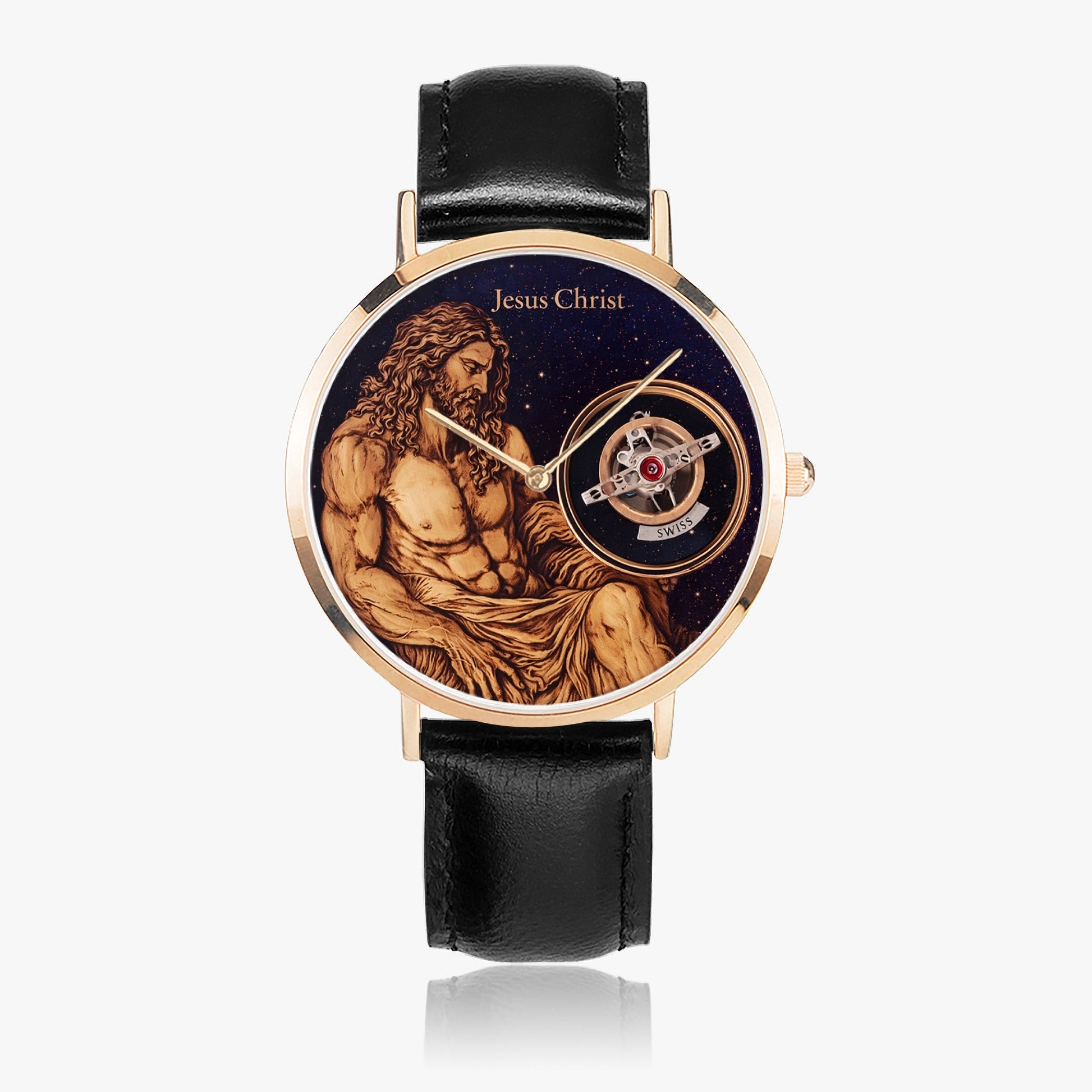 Jaycoh™Jesus Christ Son Of God Time Piece 161. Ultra-Thin Leather Strap Quartz Watch (Rose Gold) | Print-on-Demand Custom Watch - front view | print on demand watch print custom watch