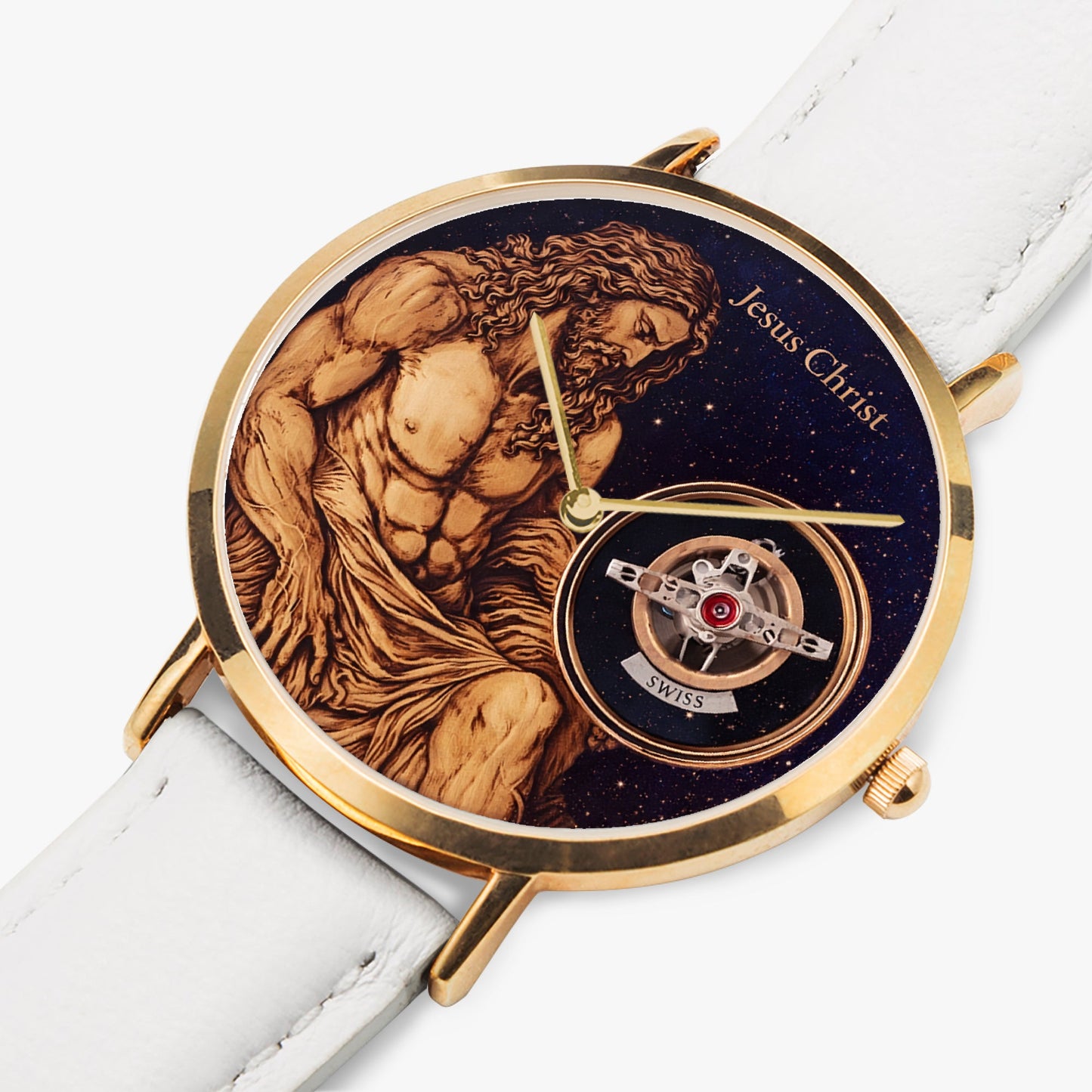 Jaycoh™Jesus Christ Son Of God Time Piece 161. Ultra-Thin Leather Strap Quartz Watch (Rose Gold) | Print-on-Demand Custom Watch - product photo | print on demand watch print custom watch