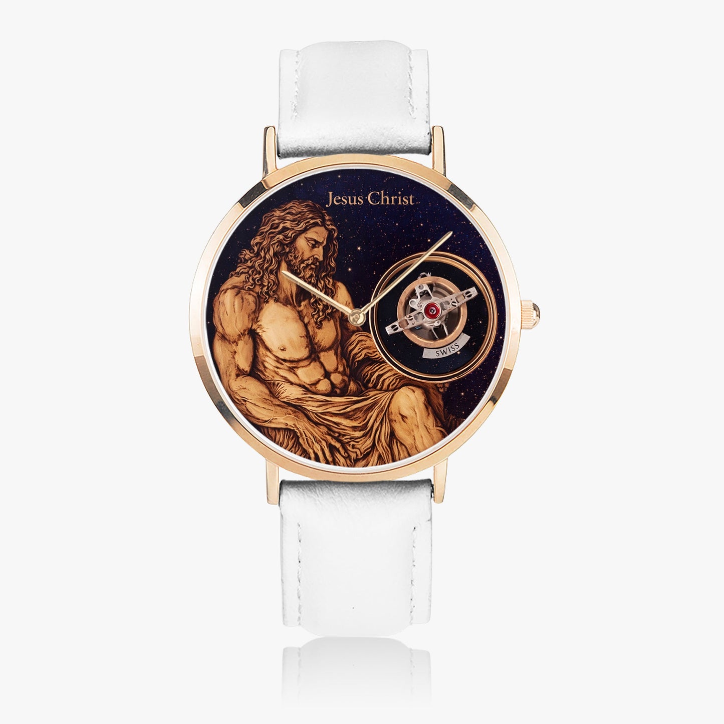 Jaycoh™Jesus Christ Son Of God Time Piece 161. Ultra-Thin Leather Strap Quartz Watch (Rose Gold) | Print-on-Demand Custom Watch - product photo | print on demand watch print custom watch