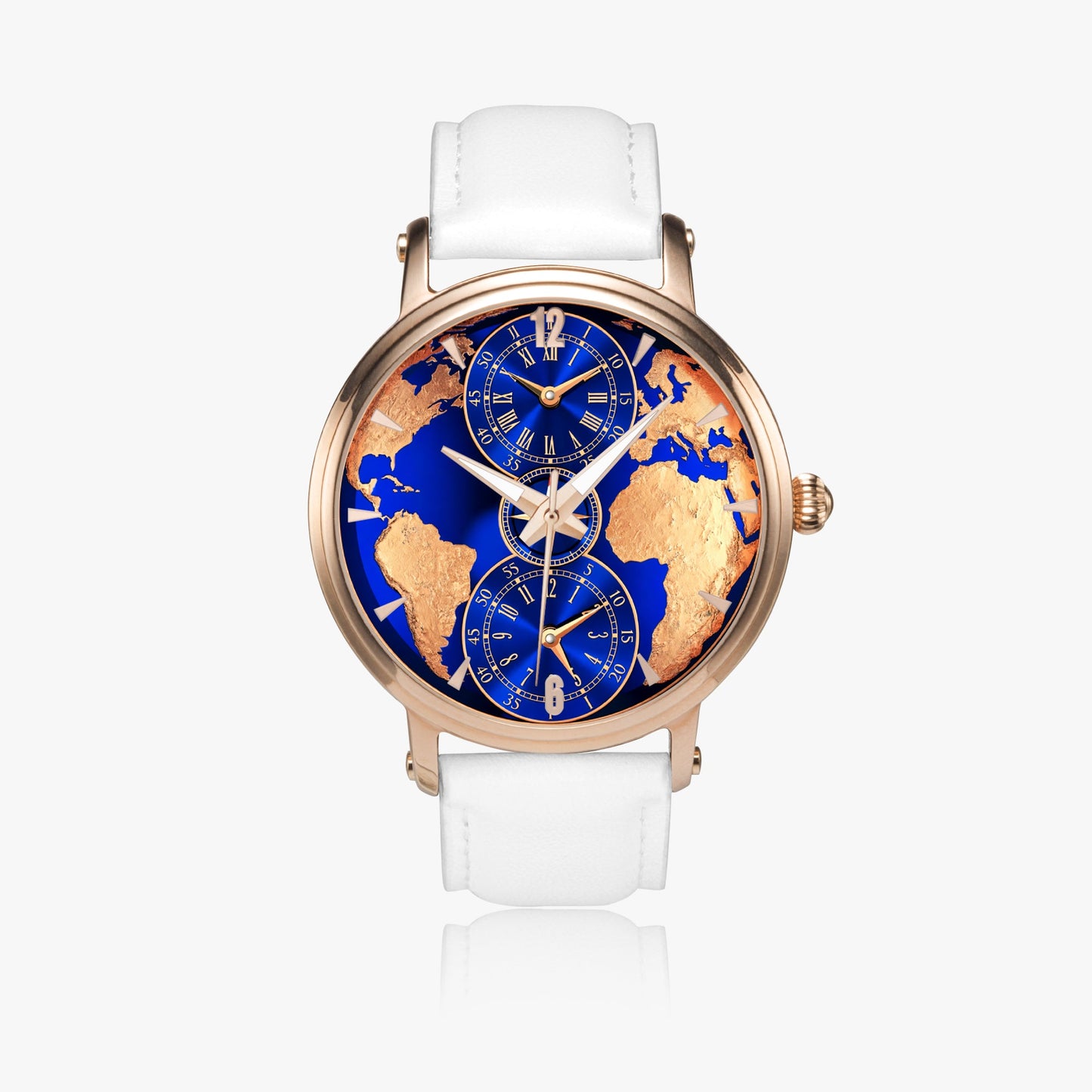 Jaycoh™ Luxurious World Time zone 158. 46mm Unisex Automatic Watch (Rose Gold) | Print-on-Demand Custom Watch - front view | print on demand watch print custom watch