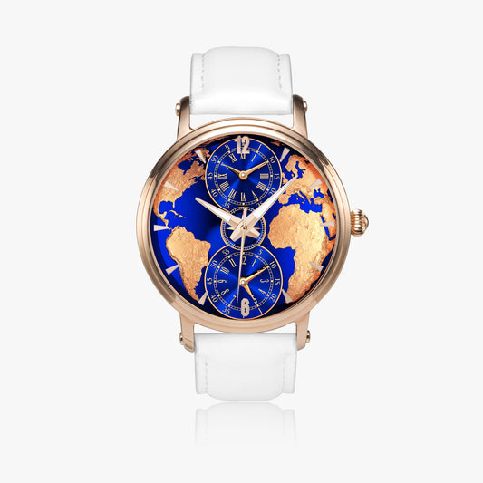 Jaycoh™ Luxurious World Time zone 158. 46mm Unisex Automatic Watch (Rose Gold) | Print-on-Demand Custom Watch - front view | print on demand watch print custom watch