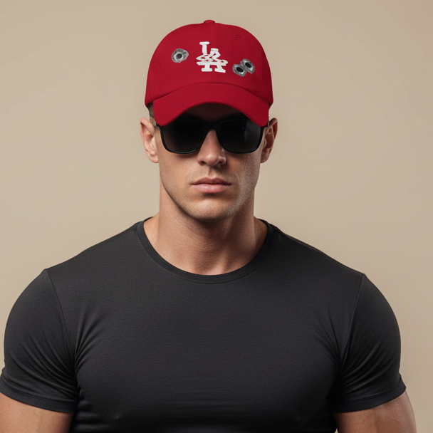 Neyo LA Glitched w/ Bullet Holes Hat - Cranberry angle view