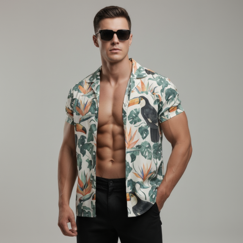 Scarface_Hawaiian_Shirt_Toucan_Intro_Scene_Movie_Inspired_front close up