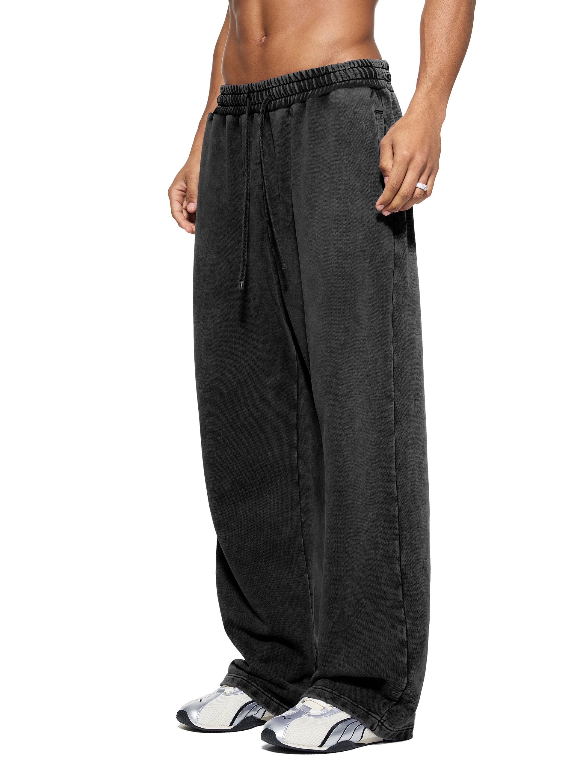 Snow Wash Heavyweight straight leg Sweatpants - waistband & drawstring detail