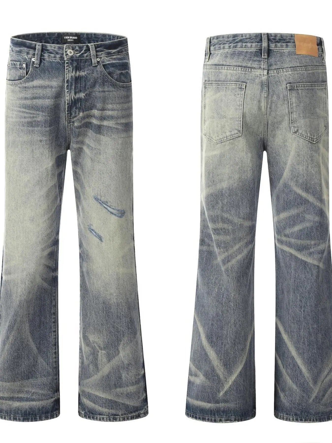 1282 Men's Distressed Flare Jeans – men's flare jeans (Y2K) (side view)