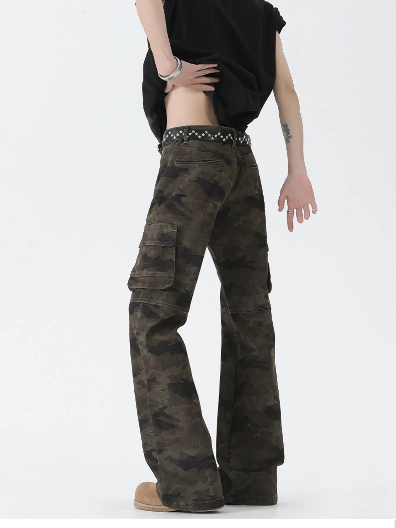 1301 Men's Camo Cargo Flare Jeans – men's flare jeans (Y2K) (side view)
