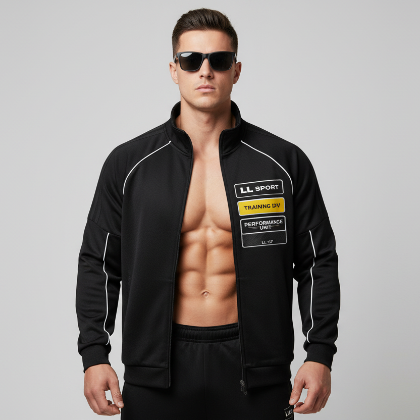 Black Sport Reflection Striped Raglan Sleeve Track Jacket - Luis’s Locker